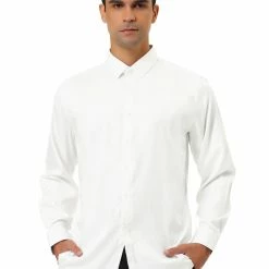 Allegra K Men's Dress Regular Fit Point Collar Long Sleeve Button Down Solid Shirts Tops