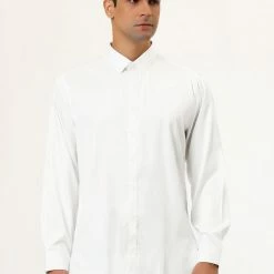 Allegra K Men's Dress Regular Fit Point Collar Long Sleeve Button Down Solid Shirts Tops