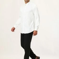 Allegra K Men's Dress Regular Fit Point Collar Long Sleeve Button Down Solid Shirts Tops