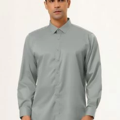 Allegra K Men's Dress Regular Fit Point Collar Long Sleeve Button Down Solid Shirts Tops