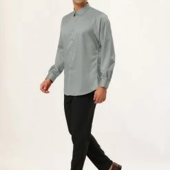 Allegra K Men's Dress Regular Fit Point Collar Long Sleeve Button Down Solid Shirts Tops