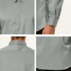 Allegra K Men's Dress Regular Fit Point Collar Long Sleeve Button Down Solid Shirts Tops