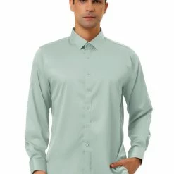 Allegra K Men's Dress Regular Fit Point Collar Long Sleeve Button Down Solid Shirts Tops