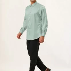 Allegra K Men's Dress Regular Fit Point Collar Long Sleeve Button Down Solid Shirts Tops