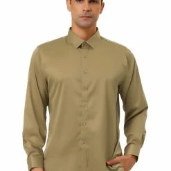Allegra K Men's Dress Regular Fit Point Collar Long Sleeve Button Down Solid Shirts Tops