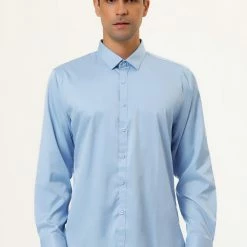 Allegra K Men's Dress Regular Fit Point Collar Long Sleeve Button Down Solid Shirts Tops