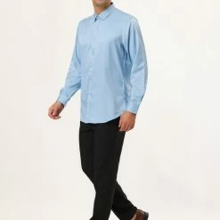 Allegra K Men's Dress Regular Fit Point Collar Long Sleeve Button Down Solid Shirts Tops