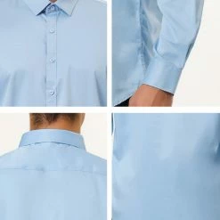 Allegra K Men's Dress Regular Fit Point Collar Long Sleeve Button Down Solid Shirts Tops