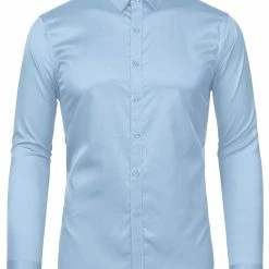 Allegra K Men's Dress Regular Fit Point Collar Long Sleeve Button Down Solid Shirts Tops