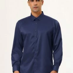 Allegra K Men's Dress Regular Fit Point Collar Long Sleeve Button Down Solid Shirts Tops