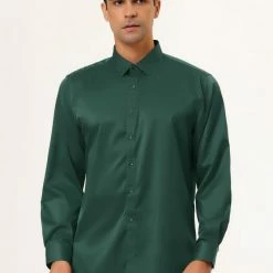 Allegra K Men's Dress Regular Fit Point Collar Long Sleeve Button Down Solid Shirts Tops