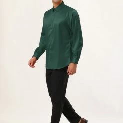 Allegra K Men's Dress Regular Fit Point Collar Long Sleeve Button Down Solid Shirts Tops