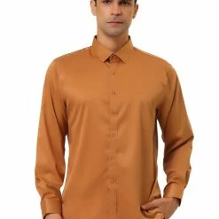 Allegra K Men's Dress Regular Fit Point Collar Long Sleeve Button Down Solid Shirts Tops