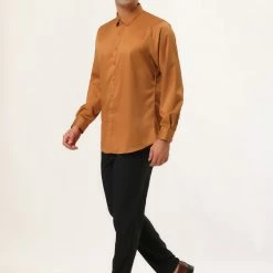 Allegra K Men's Dress Regular Fit Point Collar Long Sleeve Button Down Solid Shirts Tops