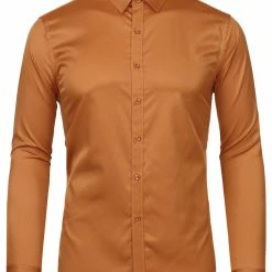 Allegra K Men's Dress Regular Fit Point Collar Long Sleeve Button Down Solid Shirts Tops
