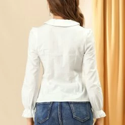 Allegra K Women's Peter Pan Collar Shirt Puff Long Sleeve Button Blouse Top