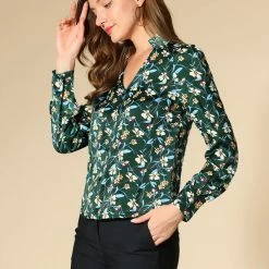Allegra K Women's Floral V Neck Button Decor Collared Smooth Retro Blouse Shirt 13 Allegra K Women's Floral V Neck Button Decor Collared Smooth Retro Blouse Shirt