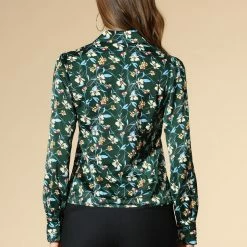 Allegra K Women's Floral V Neck Button Decor Collared Smooth Retro Blouse Shirt 14 Allegra K Women's Floral V Neck Button Decor Collared Smooth Retro Blouse Shirt