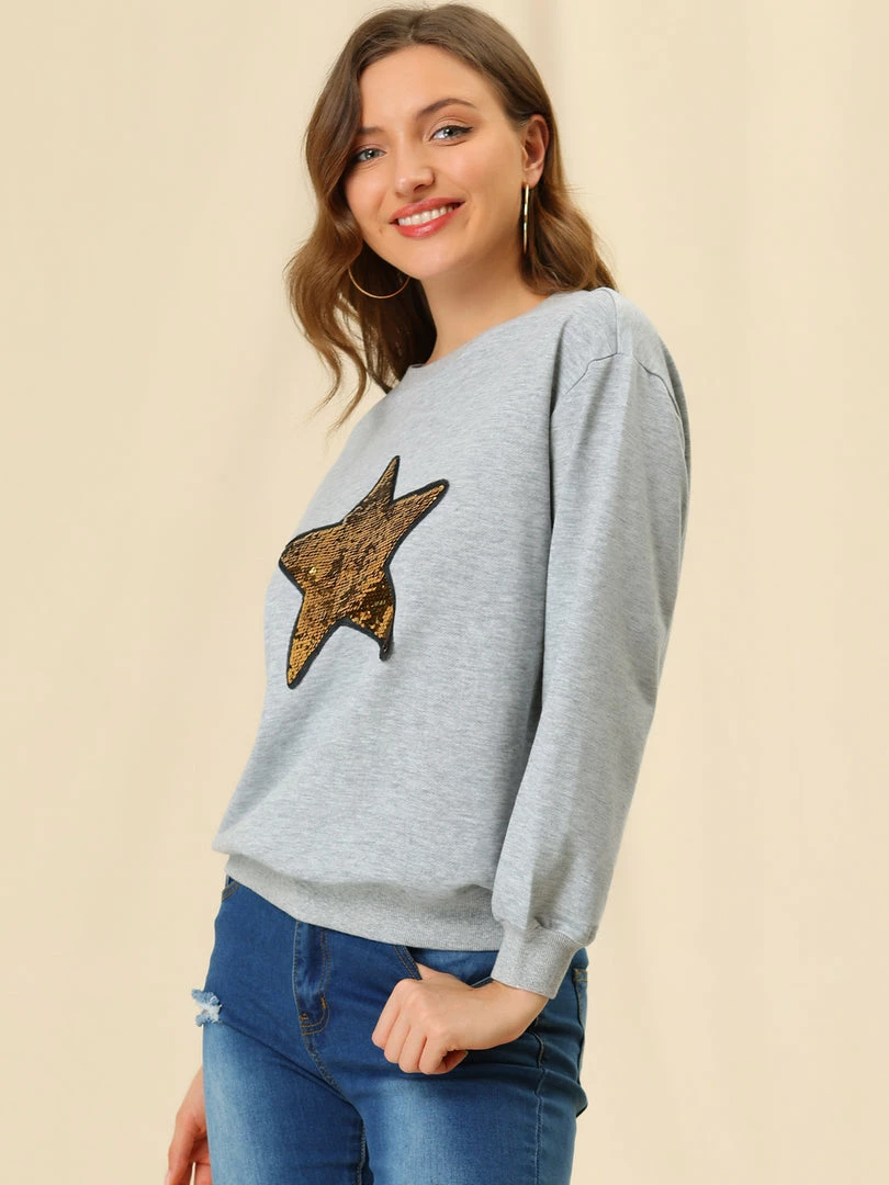 Allegra K Women's Sequin Shiny Star Crew Neck Long Sleeve Sweatshirt Top 17 Allegra K Women's Sequin Shiny Star Crew Neck Long Sleeve Sweatshirt Top