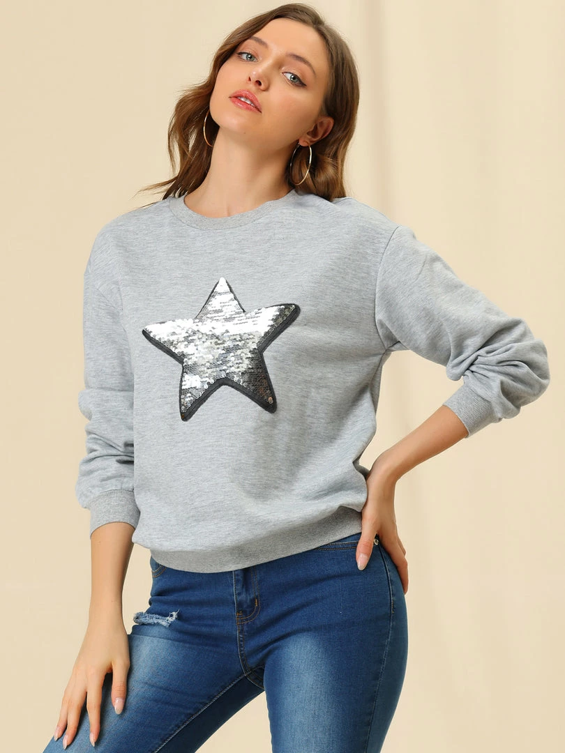 Allegra K Women's Sequin Shiny Star Crew Neck Long Sleeve Sweatshirt Top 18 Allegra K Women's Sequin Shiny Star Crew Neck Long Sleeve Sweatshirt Top