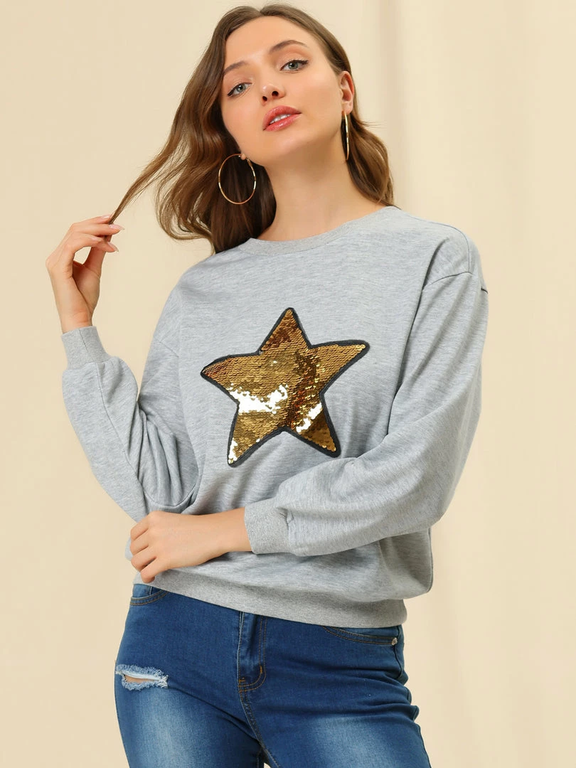 Allegra K Women's Sequin Shiny Star Crew Neck Long Sleeve Sweatshirt Top 19 Allegra K Women's Sequin Shiny Star Crew Neck Long Sleeve Sweatshirt Top