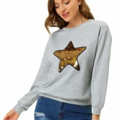 Allegra K Women's Sequin Shiny Star Crew Neck Long Sleeve Sweatshirt Top 52 Allegra K Women's Sequin Shiny Star Crew Neck Long Sleeve Sweatshirt Top