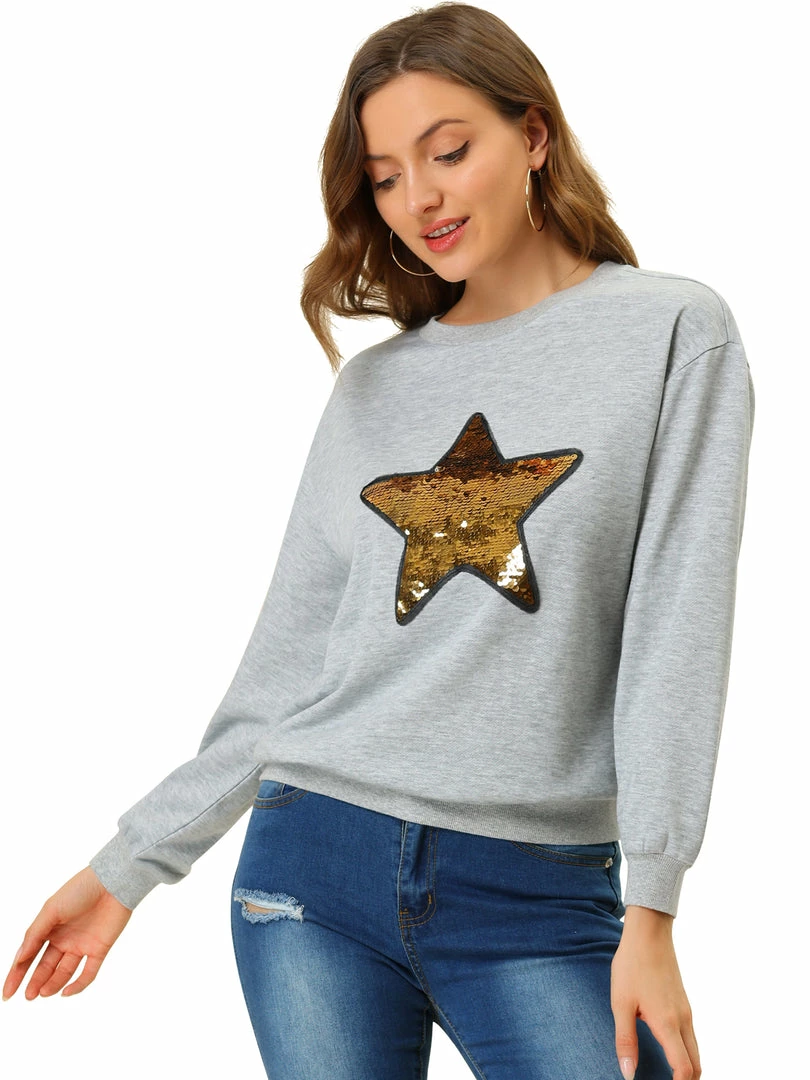 Allegra K Women's Sequin Shiny Star Crew Neck Long Sleeve Sweatshirt Top 16 Allegra K Women's Sequin Shiny Star Crew Neck Long Sleeve Sweatshirt Top