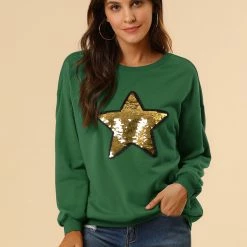Allegra K Women's Sequin Shiny Star Crew Neck Long Sleeve Sweatshirt Top 65 Allegra K Women's Sequin Shiny Star Crew Neck Long Sleeve Sweatshirt Top
