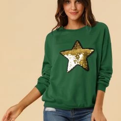 Allegra K Women's Sequin Shiny Star Crew Neck Long Sleeve Sweatshirt Top 66 Allegra K Women's Sequin Shiny Star Crew Neck Long Sleeve Sweatshirt Top