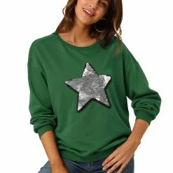 Allegra K Women's Sequin Shiny Star Crew Neck Long Sleeve Sweatshirt Top 64 Allegra K Women's Sequin Shiny Star Crew Neck Long Sleeve Sweatshirt Top