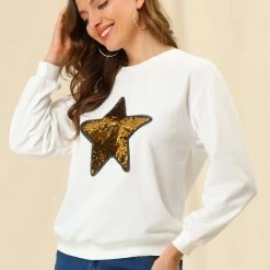 Allegra K Women's Sequin Shiny Star Crew Neck Long Sleeve Sweatshirt Top 59 Allegra K Women's Sequin Shiny Star Crew Neck Long Sleeve Sweatshirt Top