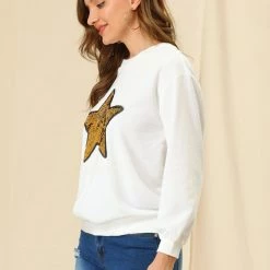 Allegra K Women's Sequin Shiny Star Crew Neck Long Sleeve Sweatshirt Top 61 Allegra K Women's Sequin Shiny Star Crew Neck Long Sleeve Sweatshirt Top