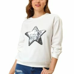 Allegra K Women's Sequin Shiny Star Crew Neck Long Sleeve Sweatshirt Top 58 Allegra K Women's Sequin Shiny Star Crew Neck Long Sleeve Sweatshirt Top