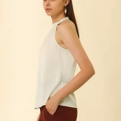 Allegra K Women's Keyhole Back Sleeveless Satin Halter Tank Blouse Tops 13 Allegra K Women's Keyhole Back Sleeveless Satin Halter Tank Blouse Tops