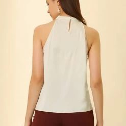 Allegra K Women's Keyhole Back Sleeveless Satin Halter Tank Blouse Tops 14 Allegra K Women's Keyhole Back Sleeveless Satin Halter Tank Blouse Tops