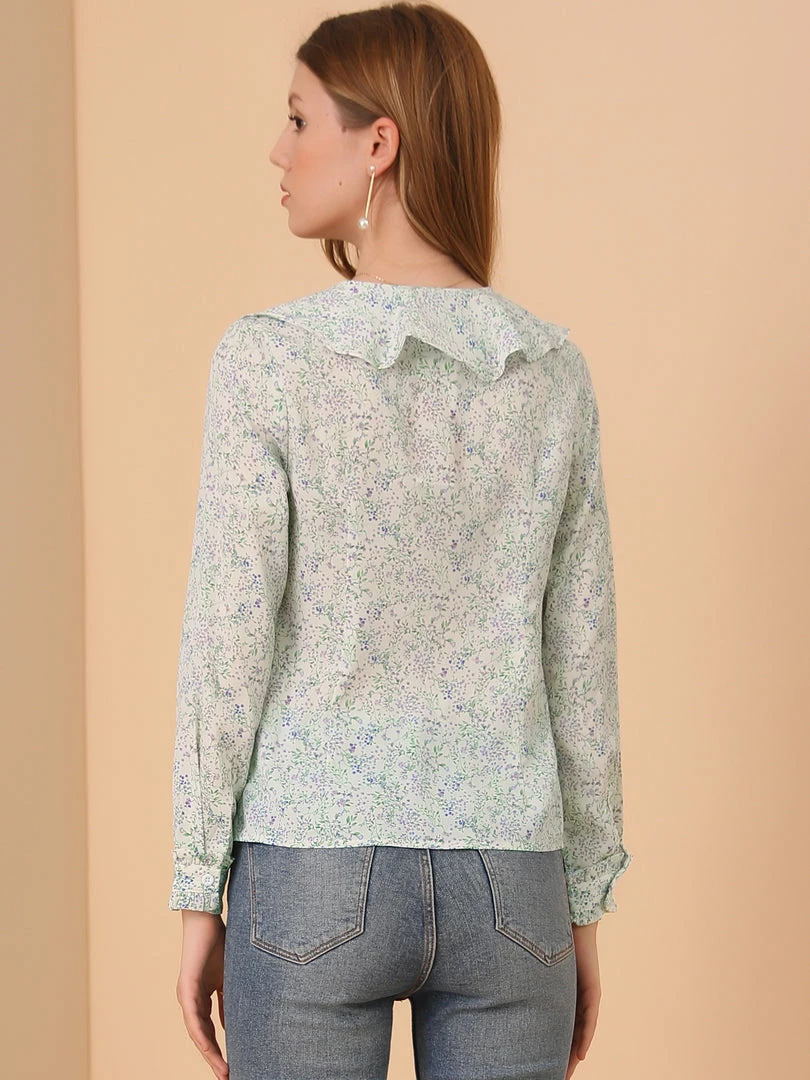 Allegra K Women's Ruffle Tie Neck Top Elegant Chiffon Floral Blouse 8 Allegra K Women's Ruffle Tie Neck Top Elegant Chiffon Floral Blouse