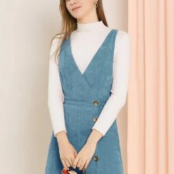 Allegra K Women's Corduroy Mini V Neck A-line Pinafore Bib Overall Dress 91 Allegra K Women's Corduroy Mini V Neck A-line Pinafore Bib Overall Dress
