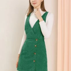 Allegra K Women's Corduroy Mini V Neck A-line Pinafore Bib Overall Dress 86 Allegra K Women's Corduroy Mini V Neck A-line Pinafore Bib Overall Dress