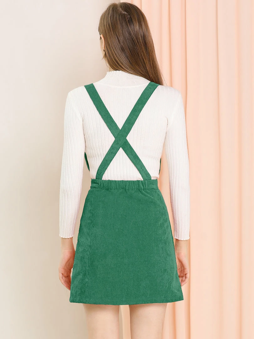 Allegra K Women's Corduroy Mini V Neck A-line Pinafore Bib Overall Dress 42 Allegra K Women's Corduroy Mini V Neck A-line Pinafore Bib Overall Dress