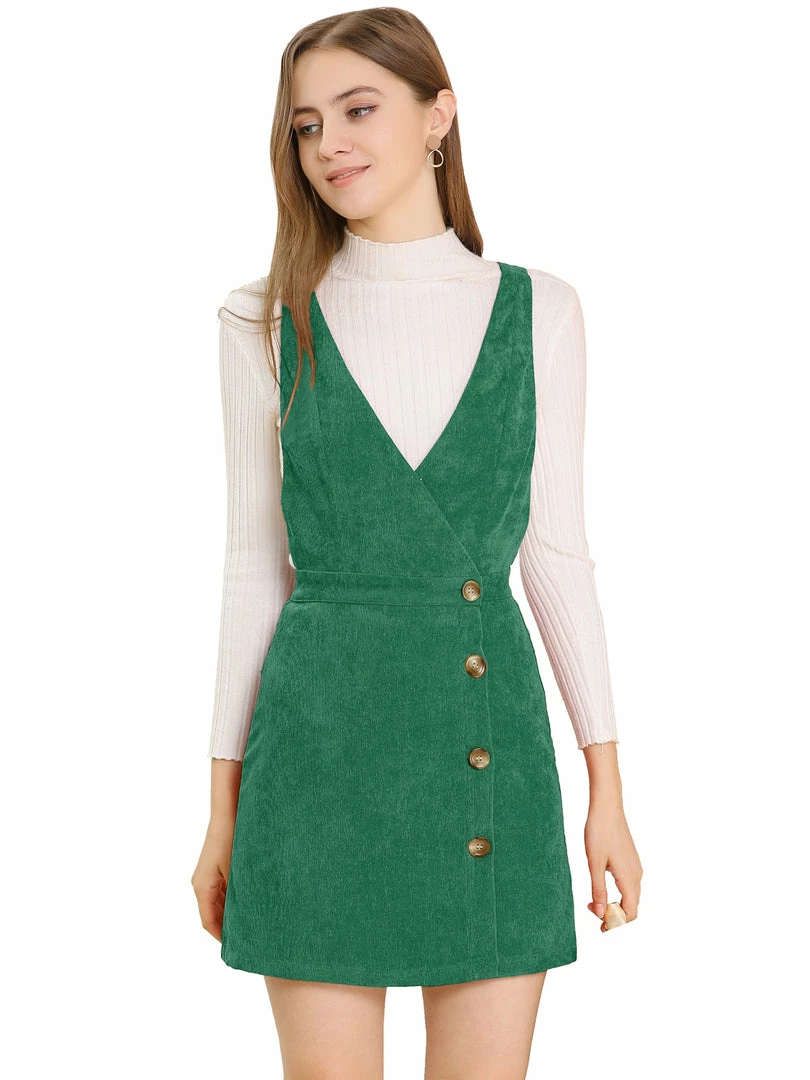 Allegra K Women's Corduroy Mini V Neck A-line Pinafore Bib Overall Dress 38 Allegra K Women's Corduroy Mini V Neck A-line Pinafore Bib Overall Dress
