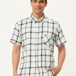 Allegra K Men's Plaid Shirt Short Sleeve Casual Regular Fit Button Down Point Collar Dress Shirts 89 Allegra K Men's Plaid Shirt Short Sleeve Casual Regular Fit Button Down Point Collar Dress Shirts