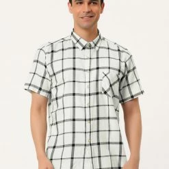 Allegra K Men's Plaid Shirt Short Sleeve Casual Regular Fit Button Down Point Collar Dress Shirts 90 Allegra K Men's Plaid Shirt Short Sleeve Casual Regular Fit Button Down Point Collar Dress Shirts