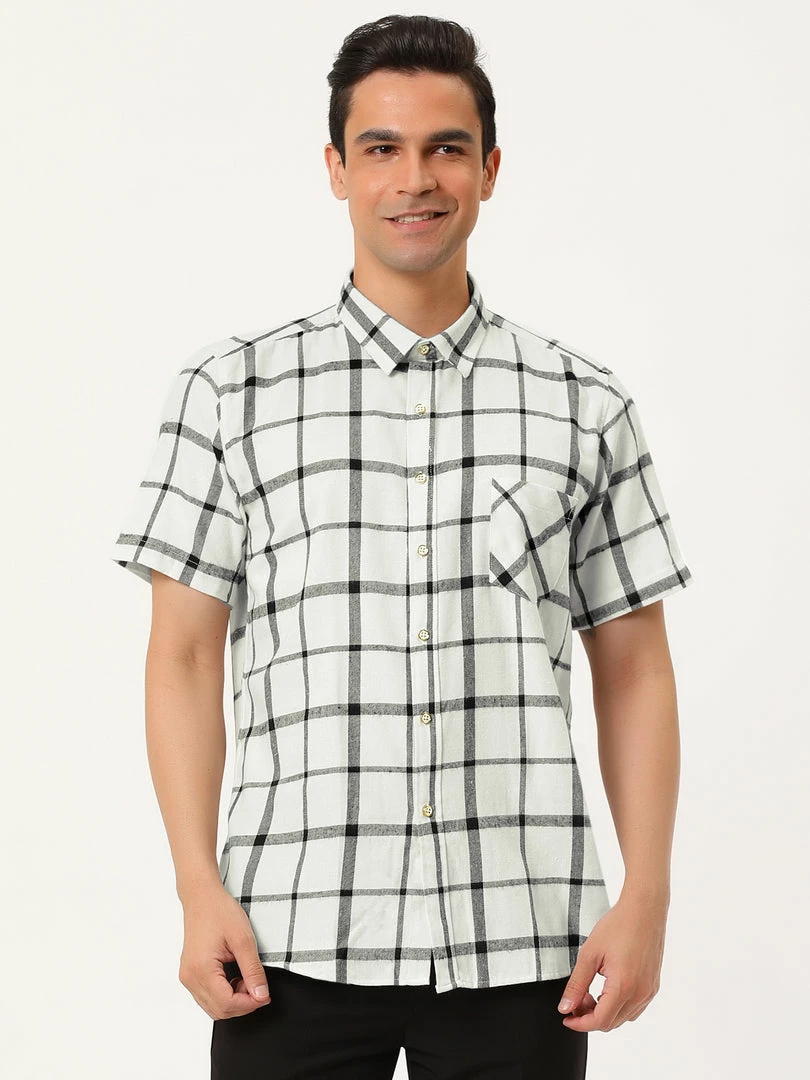 Allegra K Men's Plaid Shirt Short Sleeve Casual Regular Fit Button Down Point Collar Dress Shirts 42 Allegra K Men's Plaid Shirt Short Sleeve Casual Regular Fit Button Down Point Collar Dress Shirts