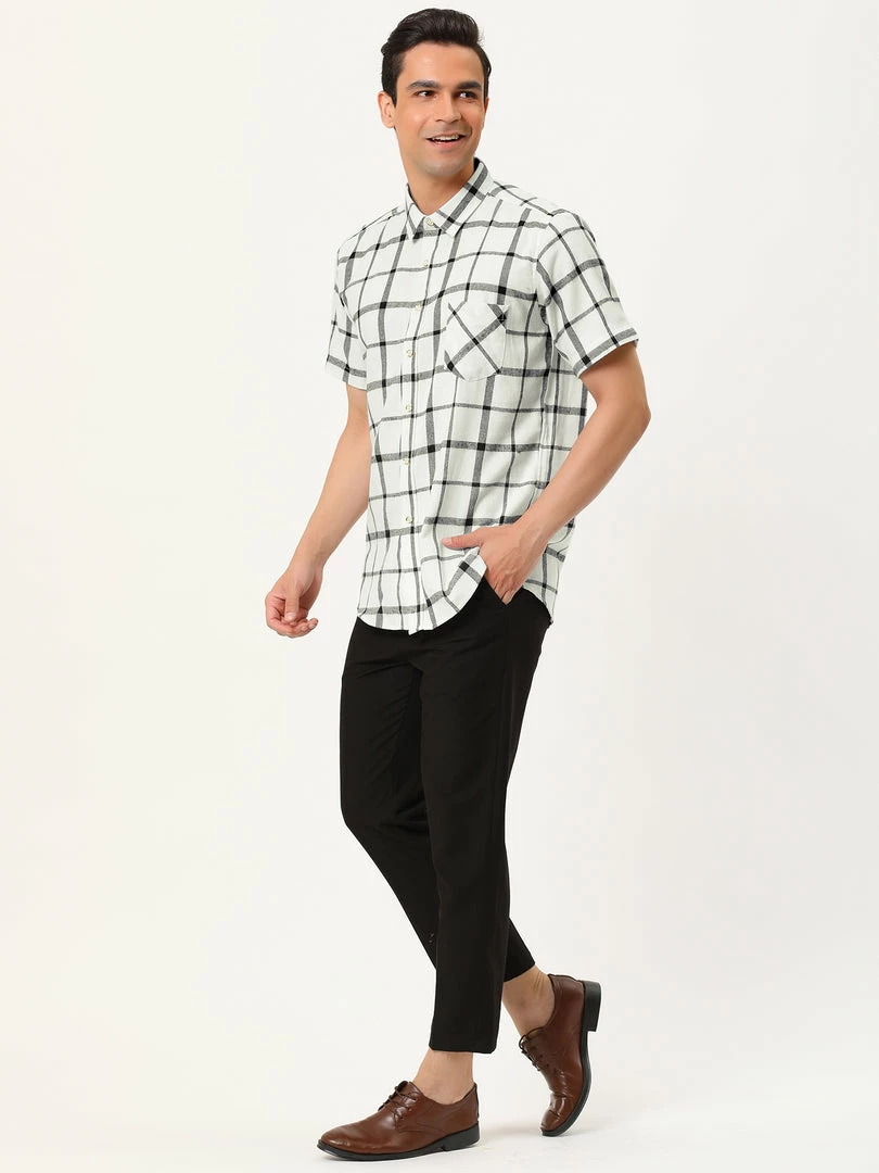 Allegra K Men's Plaid Shirt Short Sleeve Casual Regular Fit Button Down Point Collar Dress Shirts 43 Allegra K Men's Plaid Shirt Short Sleeve Casual Regular Fit Button Down Point Collar Dress Shirts