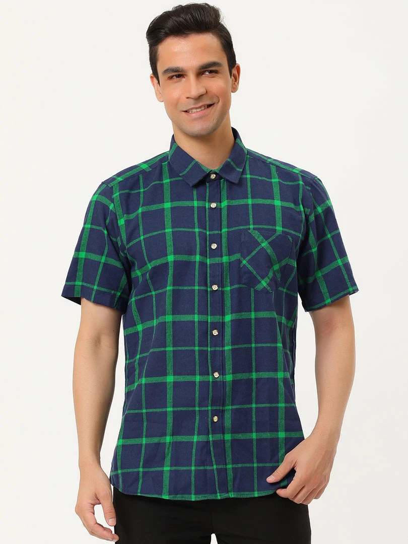 Allegra K Men's Plaid Shirt Short Sleeve Casual Regular Fit Button Down Point Collar Dress Shirts 36 Allegra K Men's Plaid Shirt Short Sleeve Casual Regular Fit Button Down Point Collar Dress Shirts