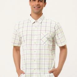 Allegra K Men's Plaid Shirt Short Sleeve Casual Regular Fit Button Down Point Collar Dress Shirts 78 Allegra K Men's Plaid Shirt Short Sleeve Casual Regular Fit Button Down Point Collar Dress Shirts