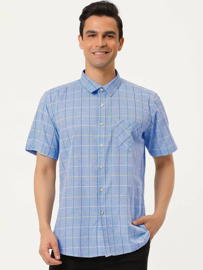 Allegra K Men's Plaid Shirt Short Sleeve Casual Regular Fit Button Down Point Collar Dress Shirts 23 Allegra K Men's Plaid Shirt Short Sleeve Casual Regular Fit Button Down Point Collar Dress Shirts