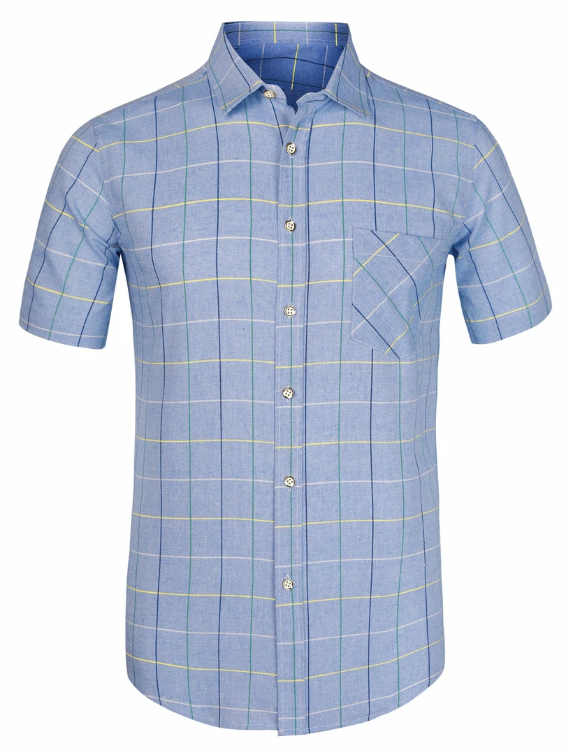 Allegra K Men's Plaid Shirt Short Sleeve Casual Regular Fit Button Down Point Collar Dress Shirts 22 Allegra K Men's Plaid Shirt Short Sleeve Casual Regular Fit Button Down Point Collar Dress Shirts