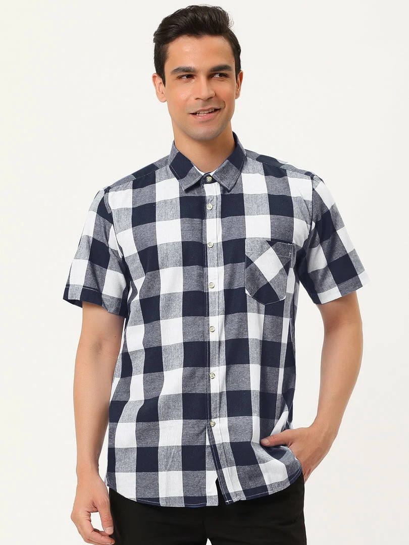 Allegra K Men's Plaid Shirt Short Sleeve Casual Regular Fit Button Down Point Collar Dress Shirts 11 Allegra K Men's Plaid Shirt Short Sleeve Casual Regular Fit Button Down Point Collar Dress Shirts