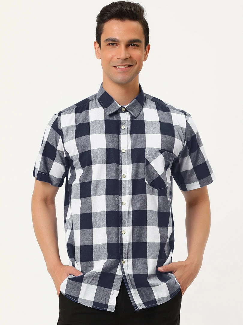 Allegra K Men's Plaid Shirt Short Sleeve Casual Regular Fit Button Down Point Collar Dress Shirts 12 Allegra K Men's Plaid Shirt Short Sleeve Casual Regular Fit Button Down Point Collar Dress Shirts